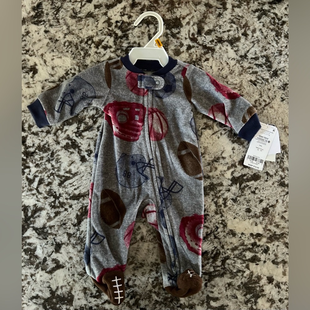 Carters fleece, football, footy pajama. Zip up 🏈